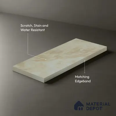 Beige Marble Look LM 02806 Volcano Ivory Marble 8 ft x 4 ft Natural Thermal Stone Finish Decorative Laminate - 1 mm | Suitable for TV Unit, Wardrobe, Kitchen Cabinets