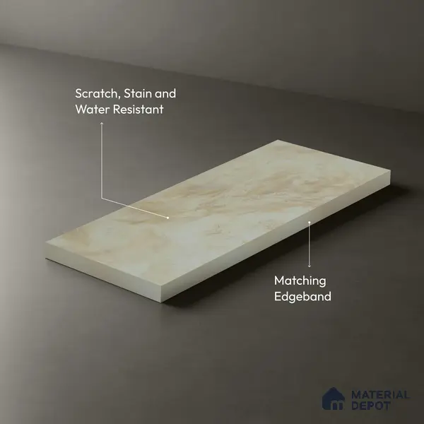 Beige Marble Look LM 02806 Volcano Ivory Marble 8 ft x 4 ft Natural Thermal Stone Finish Decorative Laminate - 1 mm | Suitable for TV Unit, Wardrobe, Kitchen Cabinets