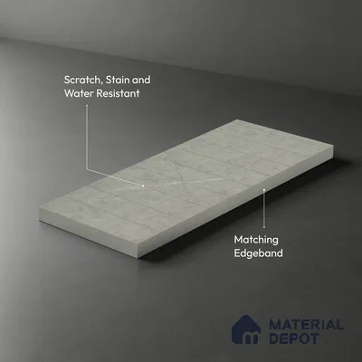 Grey Marble Look LM 02807 Cementro Light 8 ft x 4 ft Thermal Stone Edge Finish Decorative Laminate - 1 mm | Suitable for TV Unit, Wardrobe, Kitchen Cabinets