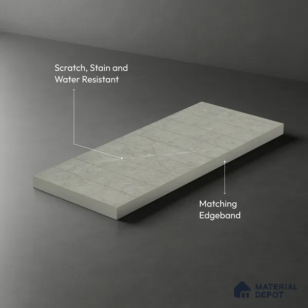 Grey Marble Look LM 02807 Cementro Light 8 ft x 4 ft Thermal Stone Edge Finish Decorative Laminate - 1 mm | Suitable for TV Unit, Wardrobe, Kitchen Cabinets