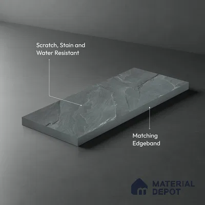 Grey Marble Look LM 02816 RPS 746 Tundra Dark 8 ft x 4 ft River Pebble Stone Finish Decorative Laminate - 1 mm | Suitable for TV Unit, Wardrobe, Kitchen Cabinets
