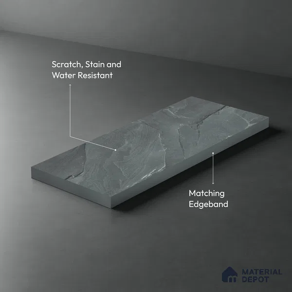 Grey Marble Look LM 02816 RPS 746 Tundra Dark 8 ft x 4 ft River Pebble Stone Finish Decorative Laminate - 1 mm | Suitable for TV Unit, Wardrobe, Kitchen Cabinets