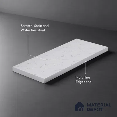 White Marble Look LM 02822 Essential Marmo 8 ft x 4 ft Stonem Finish Decorative Laminate - 1 mm | Suitable for TV Unit, Wardrobe, Kitchen Cabinets