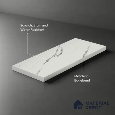 White Marble Look LM 02829 White Carrara 8 ft x 4 ft Stonem Finish Decorative Laminate - 1 mm | Suitable for TV Unit, Wardrobe, Kitchen Cabinets
