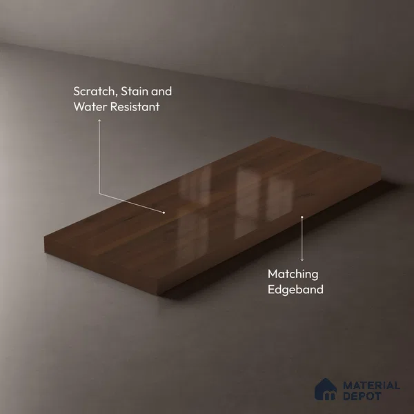 Wooden Look LM 02952 Dare Walnut 8 ft x 4 ft High Gloss Finish Decorative Laminate - 1 mm | Suitable for TV Unit, Wardrobe, Kitchen Cabinets