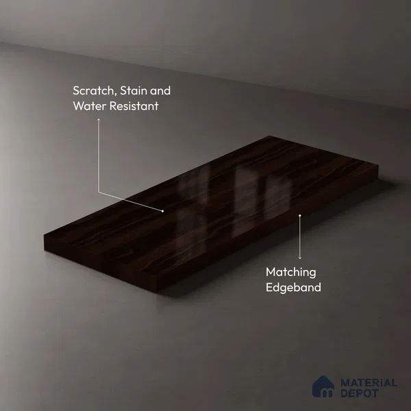 Wooden Look LM 02960 Fume Walnut 8 ft x 4 ft High Gloss Finish Decorative Laminate - 1 mm | Suitable for TV Unit, Wardrobe, Kitchen Cabinets