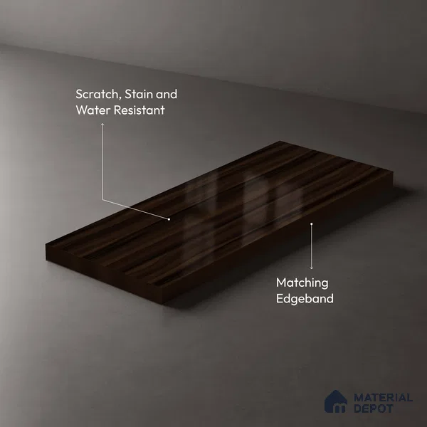 Wooden Look LM 02966 Smoke Walnut 8 ft x 4 ft High Gloss Finish Decorative Laminate - 1 mm | Suitable for TV Unit, Wardrobe, Kitchen Cabinets