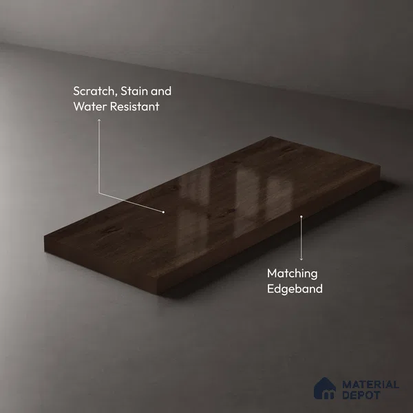 Wooden Look LM 02973 Choco Sahara 8 ft x 4 ft High Gloss Finish Decorative Laminate - 1 mm | Suitable for TV Unit, Wardrobe, Kitchen Cabinets