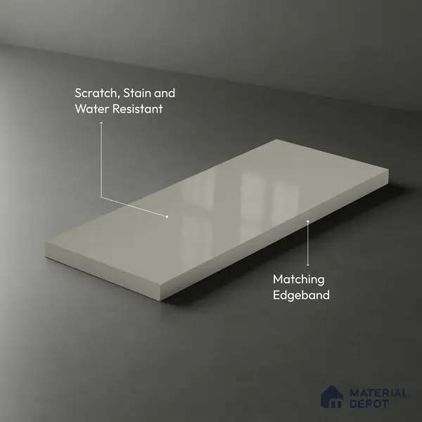 Grey Solid Colors Look LM 03032 Light Grey 8 ft x 4 ft Extra Glossy Finish Decorative Laminate - 1 mm | Suitable for Living Room, Kitchen, Office