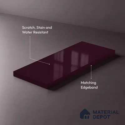 Blackcurrant Purple Solid Colors Look LM 03033 Black Current 8 ft x 4 ft Extra Glossy Finish Decorative Laminate - 1 mm | Suitable for Living Room, Kitchen, Office