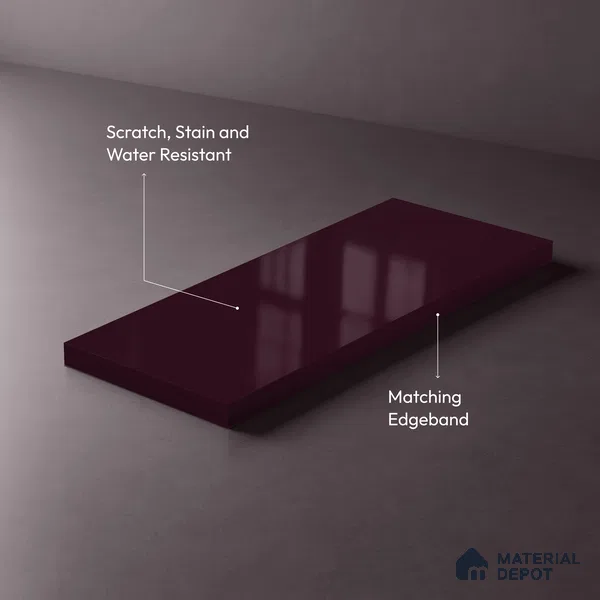 Blackcurrant Purple Solid Colors Look LM 03033 Black Current 8 ft x 4 ft Extra Glossy Finish Decorative Laminate - 1 mm | Suitable for Living Room, Kitchen, Office