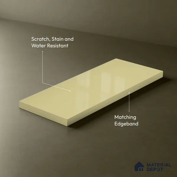 Creamy Beige Solid Colors Look LM 03034 Creama 8 ft x 4 ft Extra Glossy Finish Decorative Laminate - 1 mm | Suitable for Living Room, Kitchen, Office