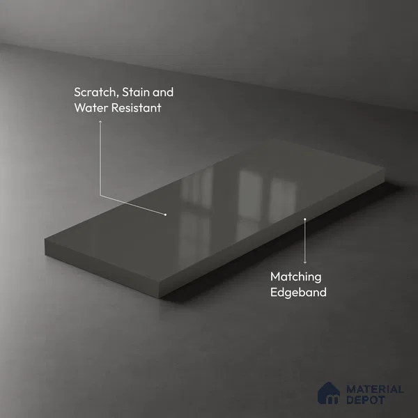 Grey Solid Colors Look LM 03035 Dark Grey 8 ft x 4 ft Extra Glossy Finish Decorative Laminate - 1 mm | Suitable for Living Room, Kitchen, Office