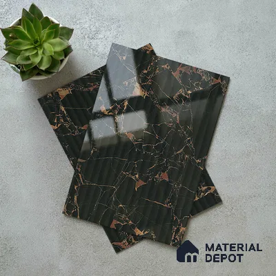 Black Marble Look LM 02787 Rojo Levante 8 ft x 4 ft Glassious Flute Finish Decorative Laminate - 1 mm | Suitable for TV Unit, Wardrobe, Kitchen Cabinets