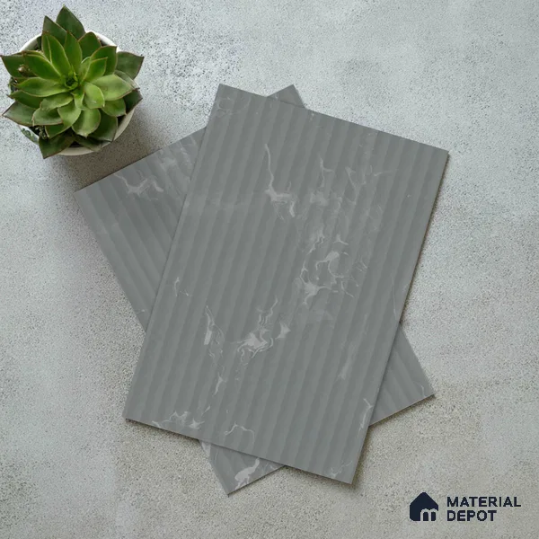 Grey Marble Look LM 02788 Grey Panda Marble 8 ft x 4 ft Flute Finish Decorative Laminate - 1 mm | Suitable for TV Unit, Wardrobe, Kitchen Cabinets