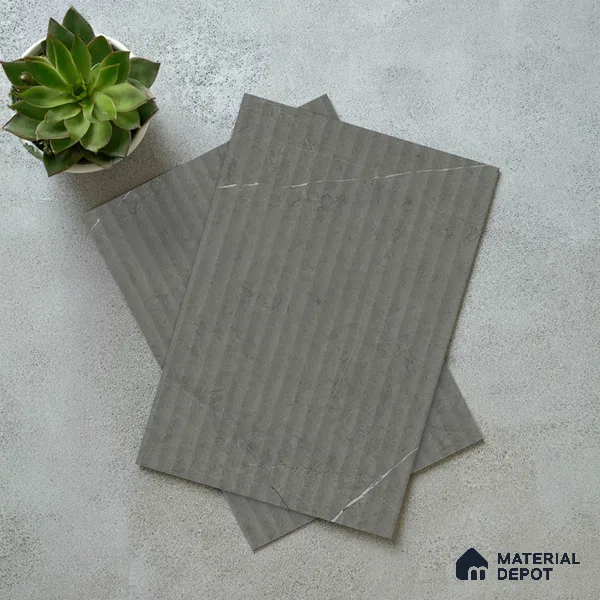 Grey Marble Look LM 02790 Cementro Dark 8 ft x 4 ft Flute Finish Decorative Laminate - 1 mm | Suitable for TV Unit, Wardrobe, Kitchen Cabinets