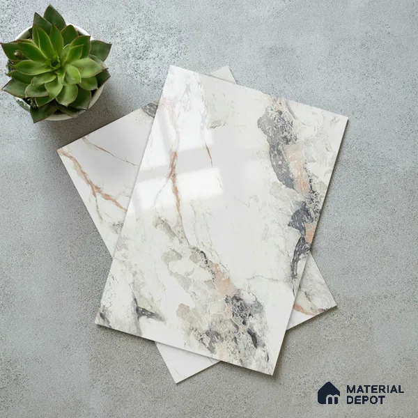 White Marble Look LM 02800 Safroni Marble 8 ft x 4 ft Mirror Glossy Finish Decorative Laminate - 1 mm | Suitable for TV Unit, Wardrobe, Kitchen Cabinets