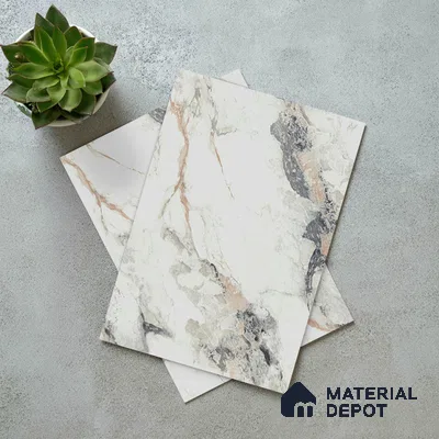 White Marble Look LM 02801 Safroni Marble 8 ft x 4 ft Zero Soft Matt Finish Decorative Laminate - 1 mm | Suitable for TV Unit, Wardrobe, Kitchen Cabinets