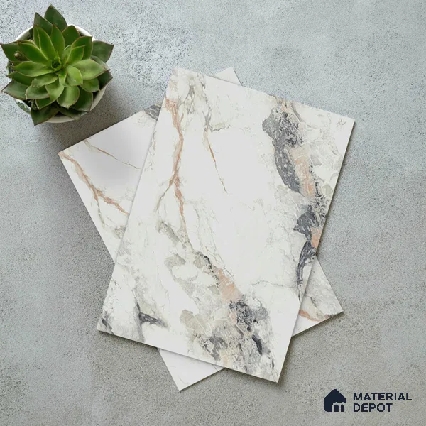 White Marble Look LM 02801 Safroni Marble 8 ft x 4 ft Zero Soft Matt Finish Decorative Laminate - 1 mm | Suitable for TV Unit, Wardrobe, Kitchen Cabinets