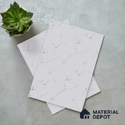 White Marble Look LM 02822 Essential Marmo 8 ft x 4 ft Stonem Finish Decorative Laminate - 1 mm | Suitable for TV Unit, Wardrobe, Kitchen Cabinets
