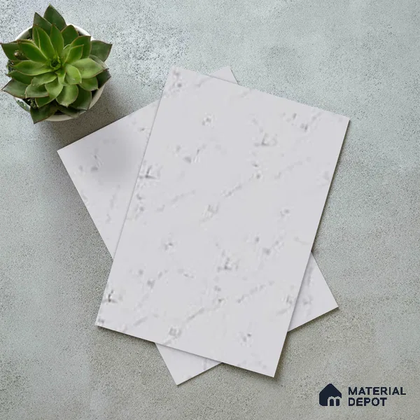 White Marble Look LM 02822 Essential Marmo 8 ft x 4 ft Stonem Finish Decorative Laminate - 1 mm | Suitable for TV Unit, Wardrobe, Kitchen Cabinets
