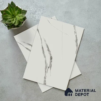 White Marble Look LM 02829 White Carrara 8 ft x 4 ft Stonem Finish Decorative Laminate - 1 mm | Suitable for TV Unit, Wardrobe, Kitchen Cabinets