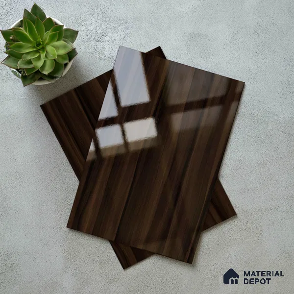 Wooden Look LM 02966 Smoke Walnut 8 ft x 4 ft High Gloss Finish Decorative Laminate - 1 mm | Suitable for TV Unit, Wardrobe, Kitchen Cabinets