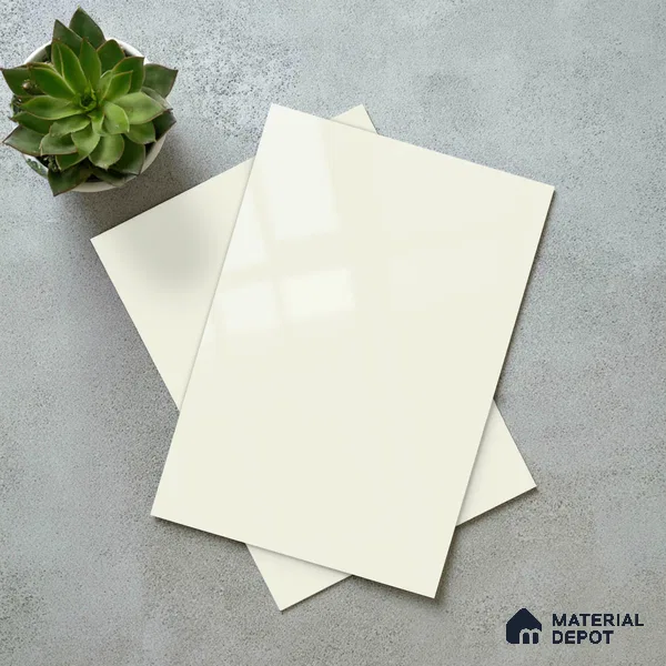 Beige Solid Colors Look LM 03031 Egg White 8 ft x 4 ft Extra Glossy Finish Decorative Laminate - 1 mm | Suitable for Living Room, Kitchen, Office