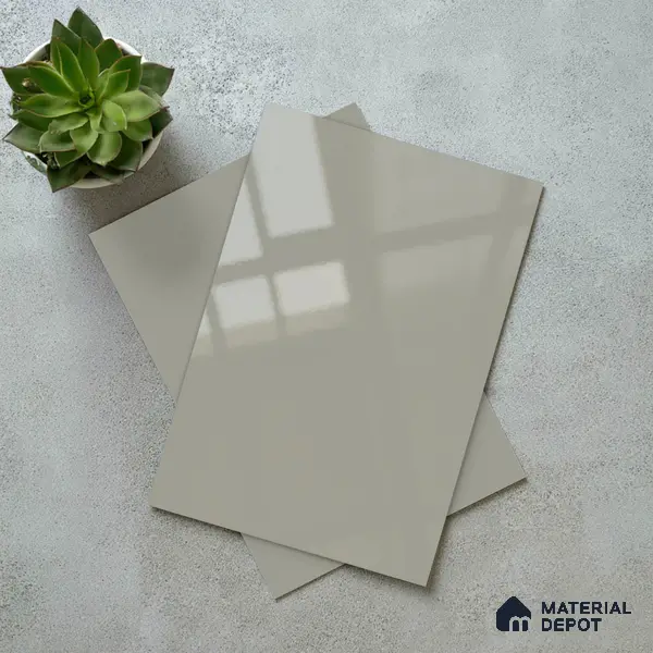 Grey Solid Colors Look LM 03032 Light Grey 8 ft x 4 ft Extra Glossy Finish Decorative Laminate - 1 mm | Suitable for Living Room, Kitchen, Office