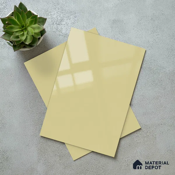 Creamy Beige Solid Colors Look LM 03034 Creama 8 ft x 4 ft Extra Glossy Finish Decorative Laminate - 1 mm | Suitable for Living Room, Kitchen, Office