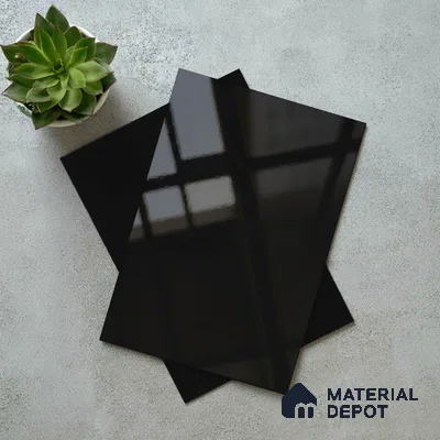 Black Solid Colors Look LM 03037 Natural Black 8 ft x 4 ft Extra Glossy Finish Decorative Laminate - 1 mm | Suitable for Living Room, Kitchen, Office