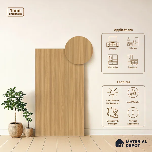 Wooden Look LM 01752 Himalayan Pine 8 ft x 4 ft Suede Finish Decorative Laminate - 1 mm | Suitable for TV Unit, Wardrobe, Kitchen Cabinets