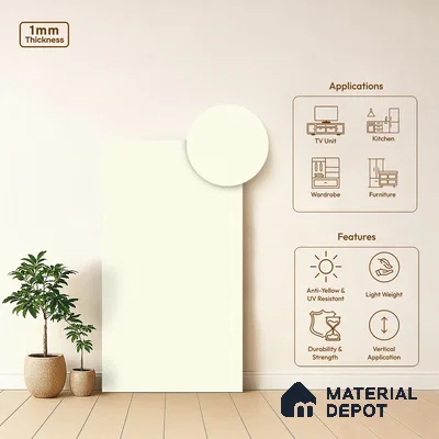 Solid Colors Look LM 01759 Off White 8 ft x 4 ft Suede Finish Decorative Laminate - 1 mm | Suitable for Living Room, Kitchen, Office