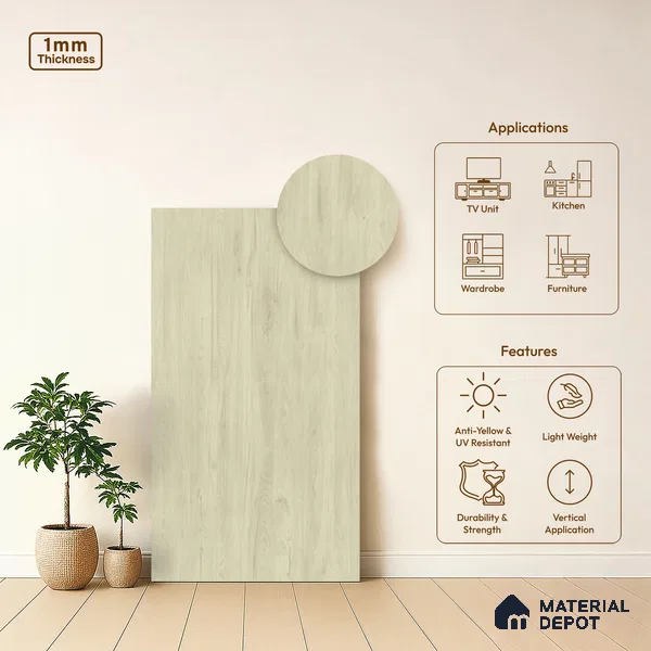 Wooden Look LM 01687 Ivory Pine 8 ft x 4 ft Super Matte Finish Decorative Laminate - 1 mm | Suitable for TV Unit, Wardrobe, Kitchen Cabinets