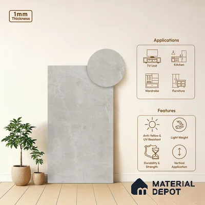 Marble Look LM 01255 Dull Calacatta 8 ft x 4 ft Texture Finish Decorative Laminate - 1 mm | Suitable for TV Unit, Wardrobe, Kitchen Cabinets