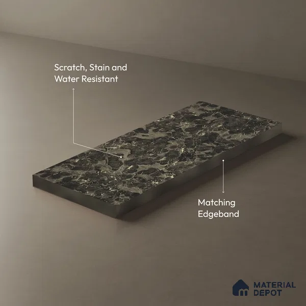 Marble Look LM 01619 Dynamic Calacatta 8 ft x 4 ft Texture Finish Decorative Laminate - 1 mm | Suitable for TV Unit, Wardrobe, Kitchen Cabinets
