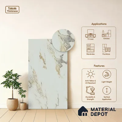 Marble Look LM 01621 Creamy Venetino 8 ft x 4 ft Texture Finish Decorative Laminate - 1 mm | Suitable for TV Unit, Wardrobe, Kitchen Cabinets