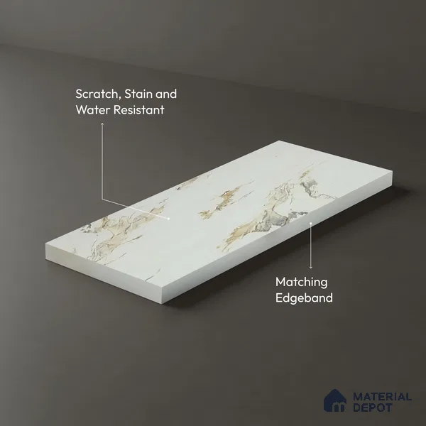 Marble Look LM 01621 Creamy Venetino 8 ft x 4 ft Texture Finish Decorative Laminate - 1 mm | Suitable for TV Unit, Wardrobe, Kitchen Cabinets