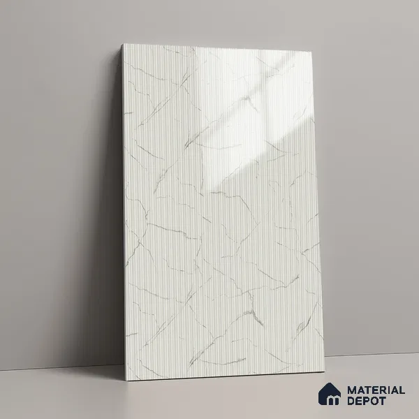 White Marble Look LM 02784 Alaska Marble 8 ft x 4 ft Glassious Flute Finish Decorative Laminate - 1 mm | Suitable for TV Unit, Wardrobe, Kitchen Cabinets