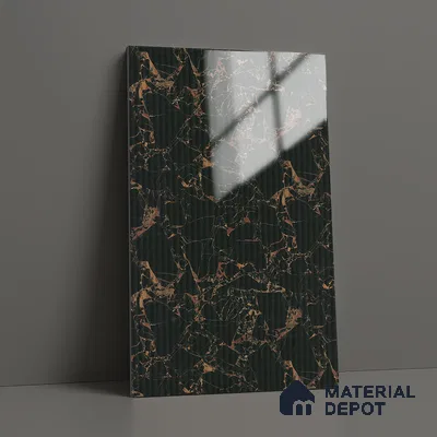 Black Marble Look LM 02787 Rojo Levante 8 ft x 4 ft Glassious Flute Finish Decorative Laminate - 1 mm | Suitable for TV Unit, Wardrobe, Kitchen Cabinets