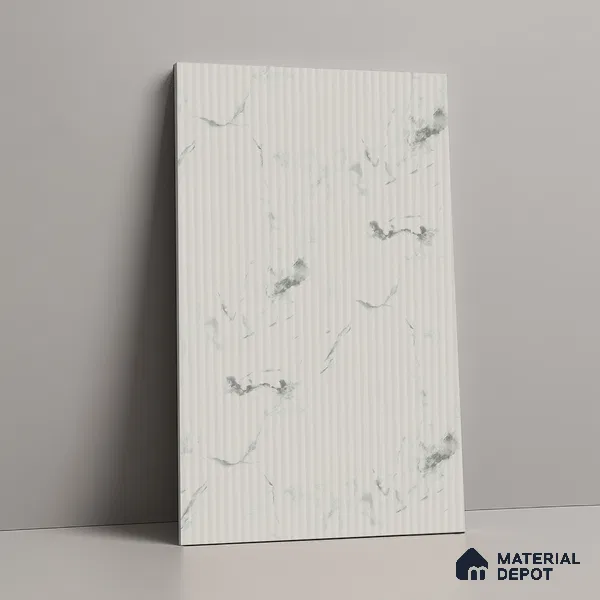 Beige Marble Look LM 02789 White Panda Marble 8 ft x 4 ft Flute Finish Decorative Laminate - 1 mm | Suitable for TV Unit, Wardrobe, Kitchen Cabinets