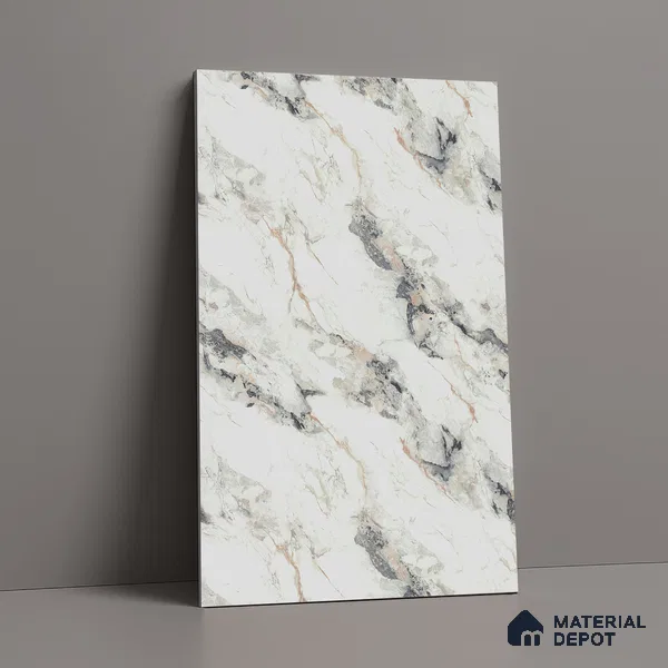 White Marble Look LM 02801 Safroni Marble 8 ft x 4 ft Zero Soft Matt Finish Decorative Laminate - 1 mm | Suitable for TV Unit, Wardrobe, Kitchen Cabinets