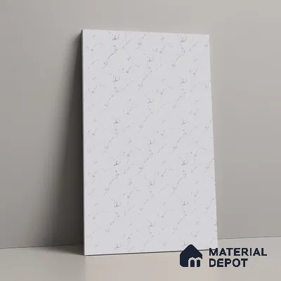 White Marble Look LM 02822 Essential Marmo 8 ft x 4 ft Stonem Finish Decorative Laminate - 1 mm | Suitable for TV Unit, Wardrobe, Kitchen Cabinets