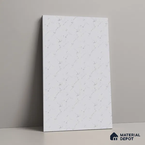 White Marble Look LM 02822 Essential Marmo 8 ft x 4 ft Stonem Finish Decorative Laminate - 1 mm | Suitable for TV Unit, Wardrobe, Kitchen Cabinets