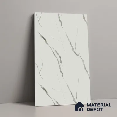 White Marble Look LM 02829 White Carrara 8 ft x 4 ft Stonem Finish Decorative Laminate - 1 mm | Suitable for TV Unit, Wardrobe, Kitchen Cabinets