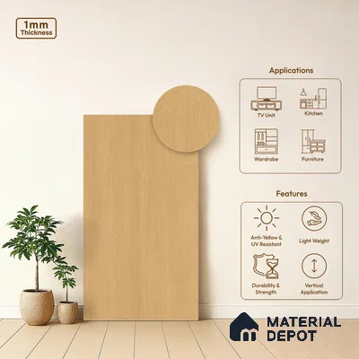 Wooden Look LM 01628 Dense Teakwood 8 ft x 4 ft Texture Finish Decorative Laminate - 1 mm | Suitable for TV Unit, Wardrobe, Kitchen Cabinets