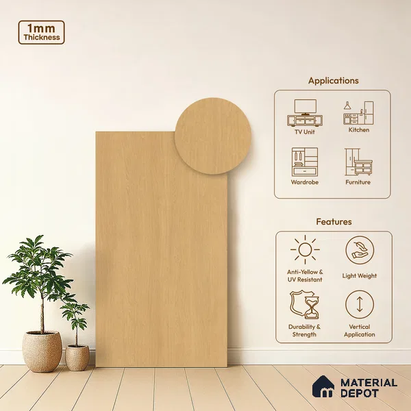 Wooden Look LM 01628 Dense Teakwood 8 ft x 4 ft Texture Finish Decorative Laminate - 1 mm | Suitable for TV Unit, Wardrobe, Kitchen Cabinets
