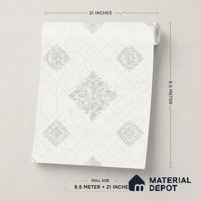 659 | White Grey Diamond Damask Patterned Wallpaper - 9.5 Meter x 21 Inch, 55 Sq. Ft.