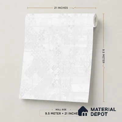 675 | Pale Patchwork Tile Plaster Patterned Wallpaper - 9.5 Meter x 21 Inch, 55 Sq. Ft.