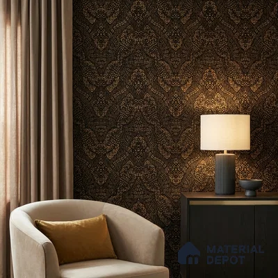 601 | Black & Gold Paisley Damask Patterned Wallpaper - 9.5 Meter x 21 Inch, 55 Sq. Ft.